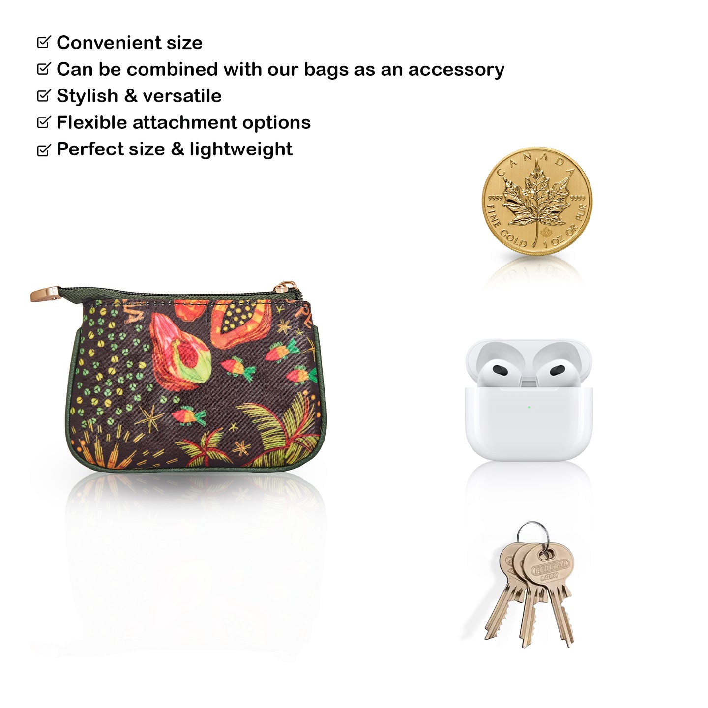 Travel Coin Pouch for Women’s Essentials with Leather Detailing